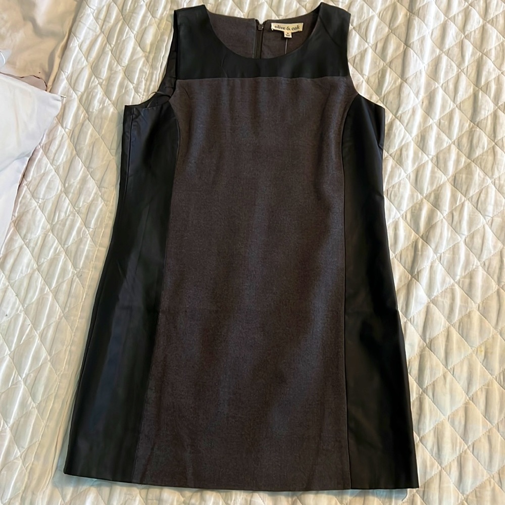 Charcoal dress with black leather detail